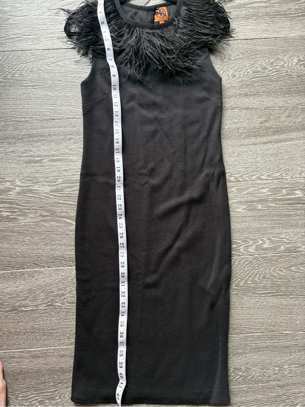Tory Burch Black Ostrich Feather-Trim Midi Dress Size Small - Picture 10 of 10